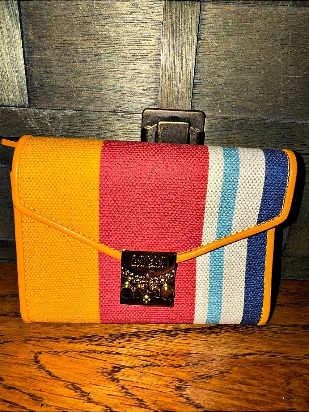 MCM Color Block Clutch in Orange & Pink Wallet EUC